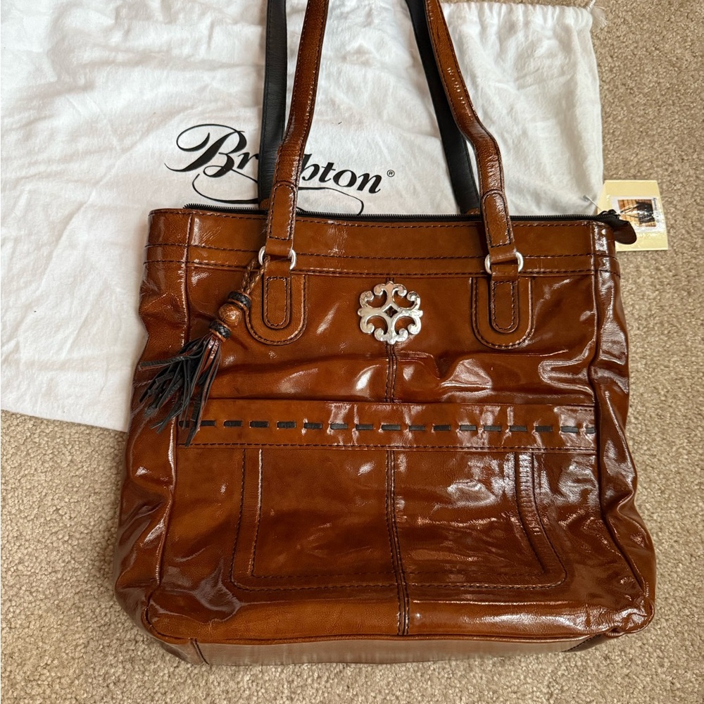 Brighton Tan Leather Tote with Silver Accent
